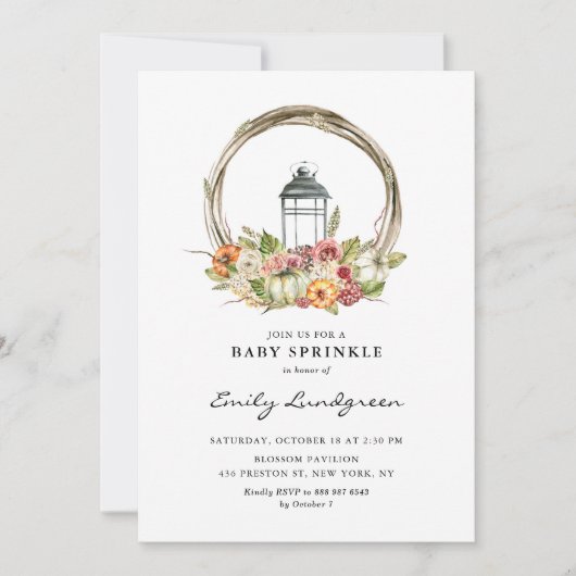 Waterverf Floral Lantern Wreath Baby Sprinkle Kaart (Voorkant)