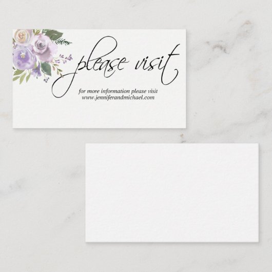 Waterverf Floral Lavendel Lila bruiloft WEBSITE Informatiekaartje (Voorkant / Achterkant)