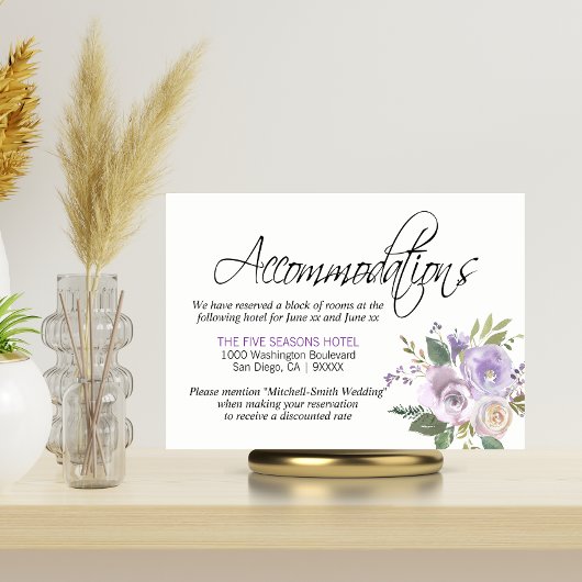 Waterverf Floral Lavender ACCOMMODATIONS inserts Informatiekaartje