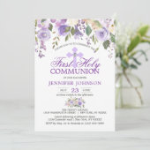 Waterverf Floral Lavender Eerste Heilige Communie Kaart (Staand voorkant)