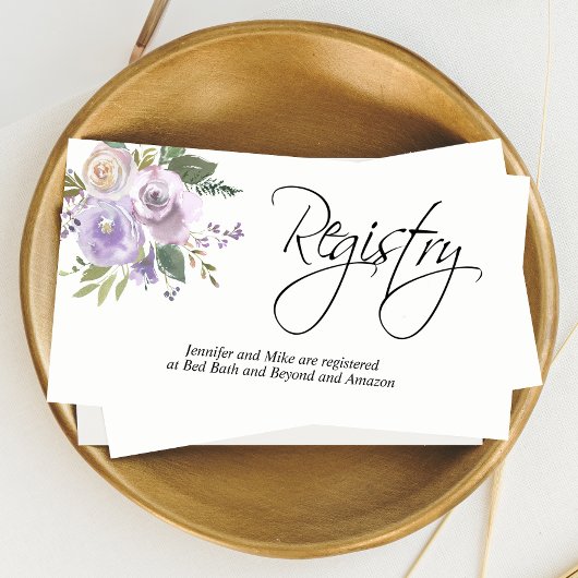 Waterverf Floral Lavender Lila Wedding REGISTRY Informatiekaartje