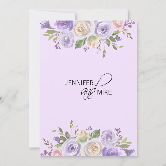 Waterverf Floral Lavender Paars Lila huwelijk Kaart (Achterkant)