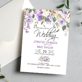 Waterverf Floral Lavender Paars Lila huwelijk Kaart