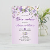 Waterverf Floral Lavender Paars Quinceañera Kaart (Staand voorkant)