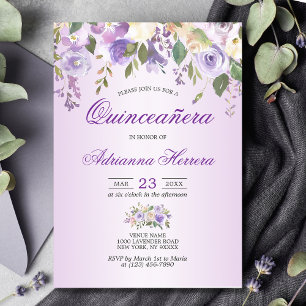 Waterverf Floral Lavender Paars Quinceañera Kaart