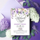 Waterverf Floral Lavender Paars REHEARSAL DINNER Kaart<br><div class="desc">** 3 x 5" ** Eenvoudig sierlijk bloemig rustiek boeketontwerp in waterverf (aquarel) groen groen groen,  lavendel,  paarse,  violette,  lila,  blush roze,  perzik,  witte rozen / pioen op witte achtergrond en zwarte letters. Delicate bruiloft repetitie diner uitnodigingen voor dat voorjaar of zomer thema. Perfecte outdoor kaarten.</div>