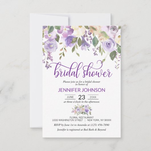 Waterverf Floral Lavender Paars Vrijgezellenfeest Kaart (Voorkant)