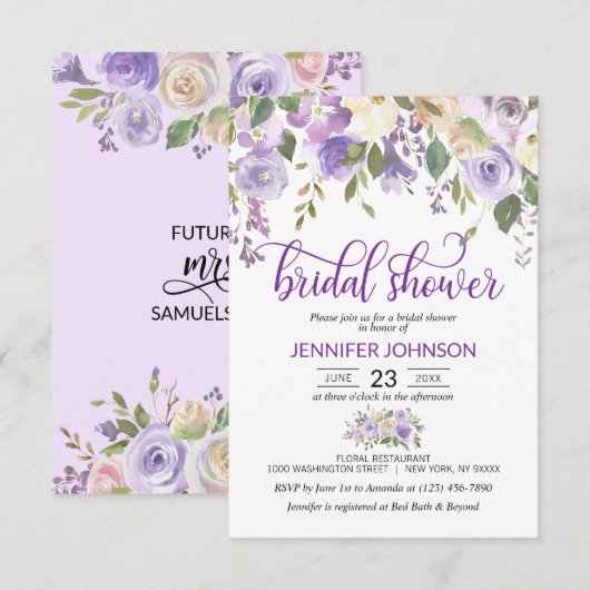 Waterverf Floral Lavender Paars Vrijgezellenfeest Kaart (Voorkant / Achterkant)