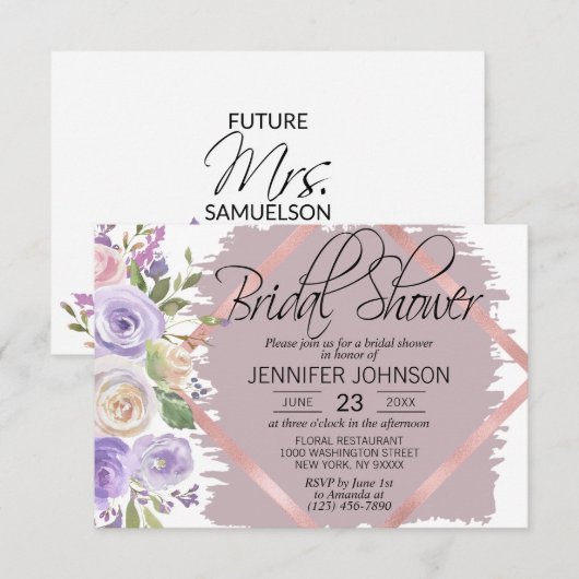 Waterverf Floral Lavender Paars Vrijgezellenfeest Kaart (Voorkant / Achterkant)