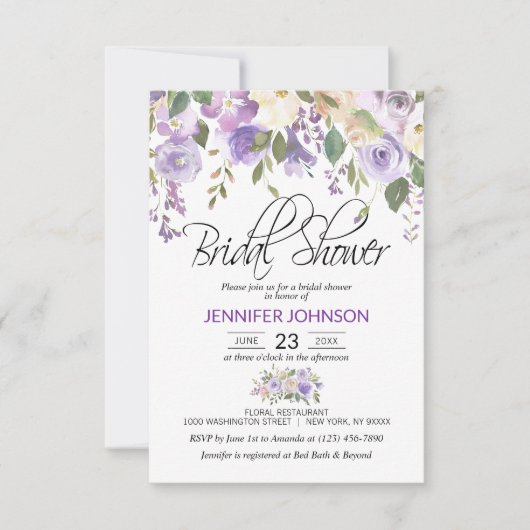 Waterverf Floral Lavender Paars Vrijgezellenfeest Kaart (Voorkant)