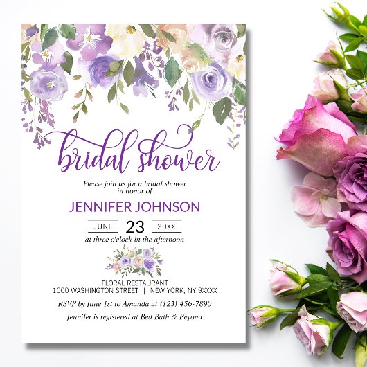 Waterverf Floral Lavender Paars Vrijgezellenfeest Kaart
