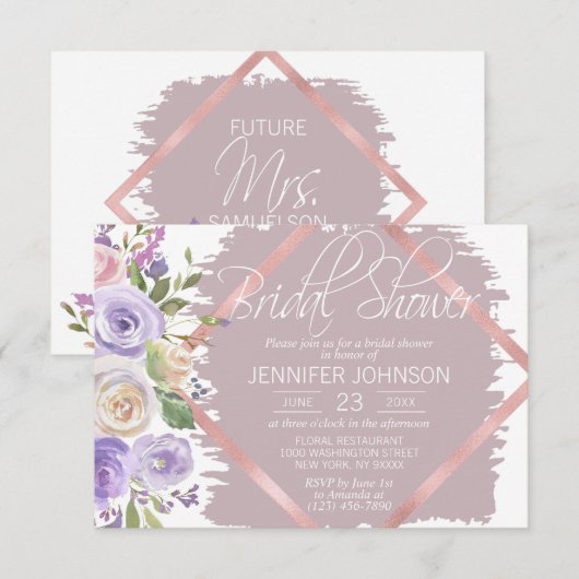 Waterverf Floral Lavender Paars Vrijgezellenfeest Kaart (Voorkant / Achterkant)