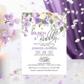 Waterverf Floral Lavender Paarse Bridal Brunch Kaart