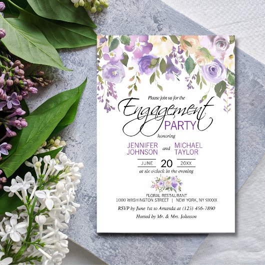 Waterverf Floral Lavender Paarse ENGAGTY Kaart