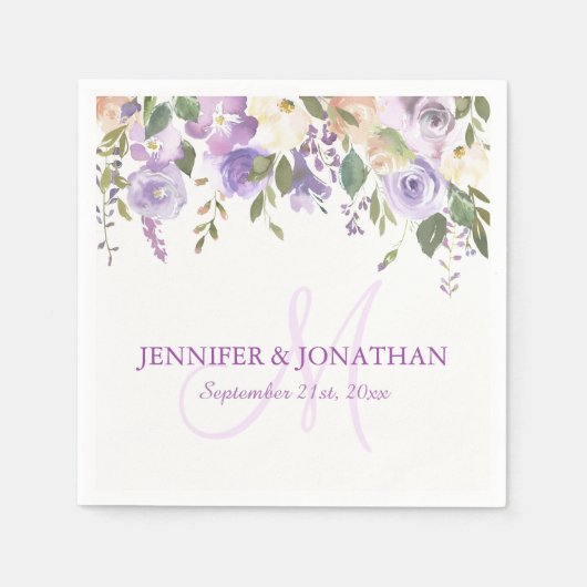 Waterverf Floral Lavender Paarse Wreath Wedding Servet (Voorkant)