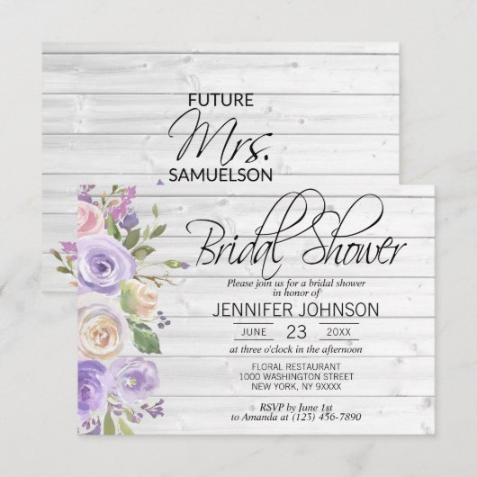 Waterverf Floral Lavender Rustic Vrijgezellenfeest Kaart (Voorkant / Achterkant)