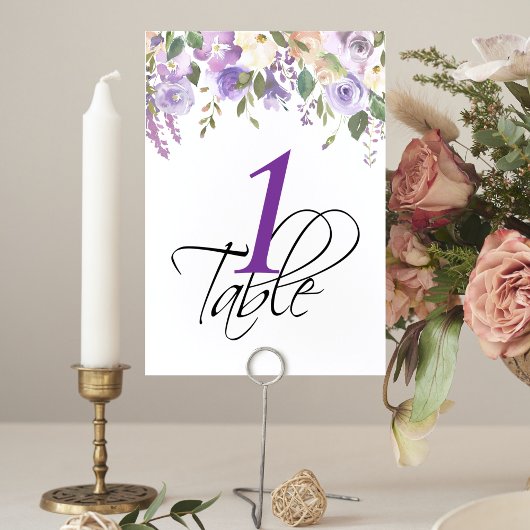 Waterverf Floral Lavender Wedding Table Nunber Kaart
