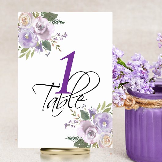 Waterverf Floral Lavender Wedding Table Nunber Kaart
