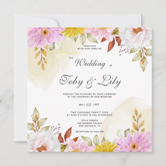 Waterverf Floral Leaves Invitation (Voorkant)