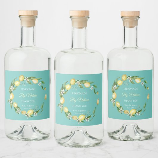 Waterverf Floral Lemon Mint kleur Likeurfles Etiket (Flessen)