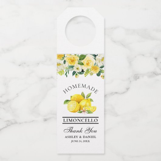 Waterverf Floral Lemons Limoncello Wedding  Flessenhanger (Voorkant)