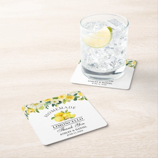 Waterverf Floral Lemons Limoncello Wedding Kartonnen Onderzetters (Insitu)