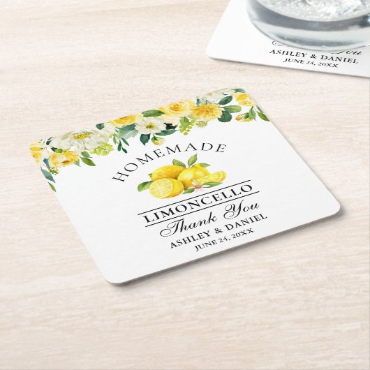 Waterverf Floral Lemons Limoncello Wedding Kartonnen Onderzetters (Schuin)