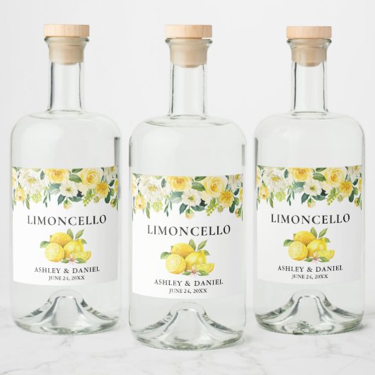 Waterverf Floral Lemons Limoncello Wedding Likeurfles Etiket (Flessen)