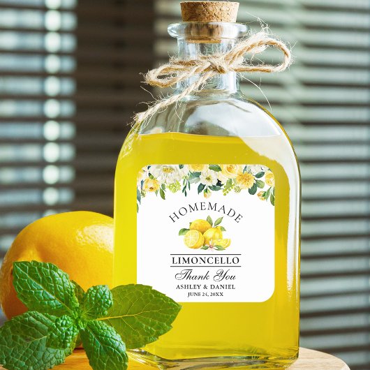 Waterverf Floral Lemons Limoncello Wedding Vierkante Sticker