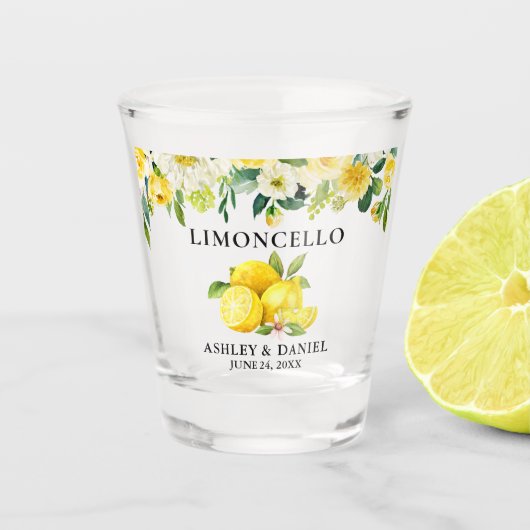 Waterverf Floral Lemons Wedding Limoncello Shot Glas (Voorkant)