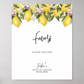 Waterverf Floral Lemons Wedding Shower Favors Poster (Voorkant)