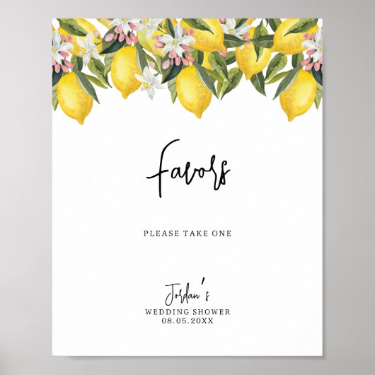 Waterverf Floral Lemons Wedding Shower Favors Poster (Voorkant)