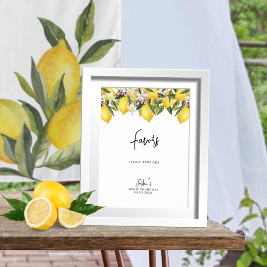 Waterverf Floral Lemons Wedding Shower Favors Poster