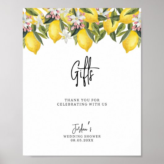 Waterverf Floral Lemons Wedding Shower Gifts Poster (Voorkant)