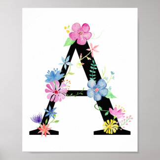 Waterverf Floral Letter A Poster