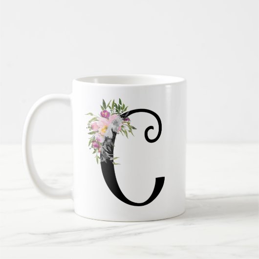 Waterverf Floral Letter C, Monogram Art Mok (Links)