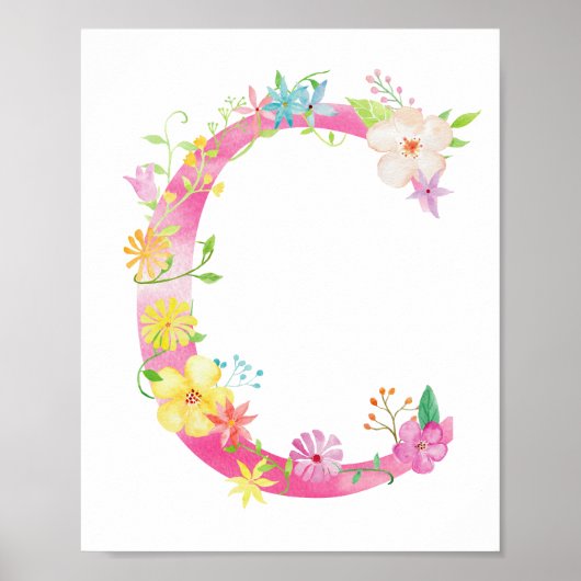 Waterverf Floral Letter C Poster (Voorkant)