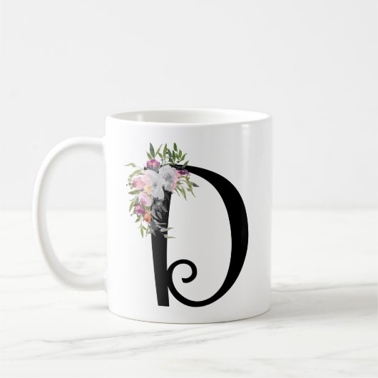 Waterverf Floral Letter D, Monogram Art Mok (Links)