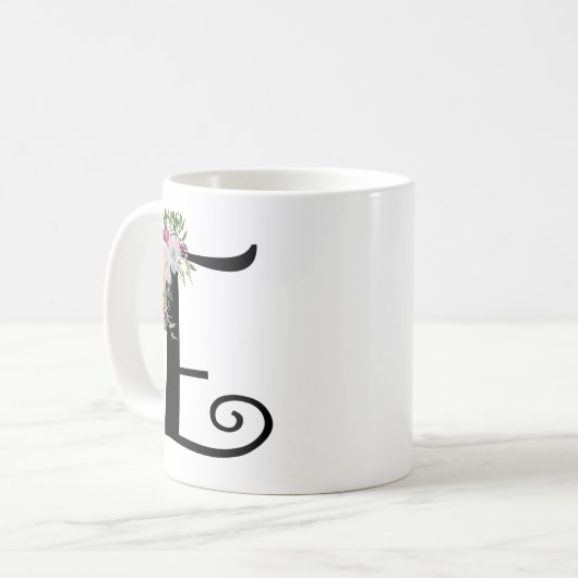 Waterverf Floral Letter E, Monogram Art Mok (Voorkant links)