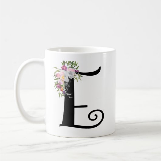 Waterverf Floral Letter E, Monogram Art Mok (Links)
