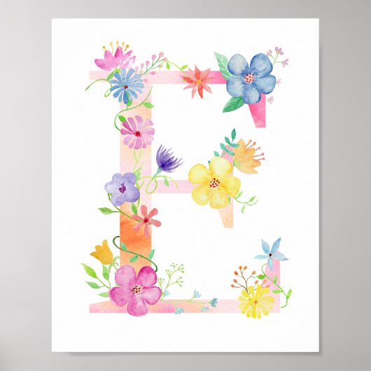 Waterverf Floral Letter E Poster (Voorkant)