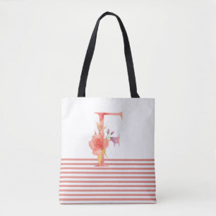  Waterverf Floral Letter "F" roze streep Tote Bag
