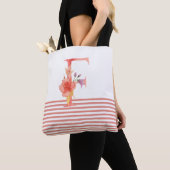  Waterverf Floral Letter "F" roze streep Tote Bag (Dichtbij)