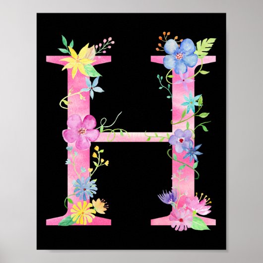 Waterverf Floral Letter H Poster (Voorkant)