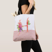  Waterverf Floral letter "H" Roze streep Tote Bag (Dichtbij)