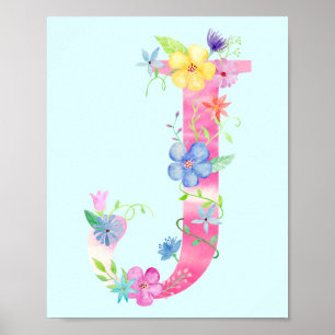 Waterverf Floral Letter J Poster