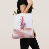  Waterverf Floral letter "J" roze streep Tote Bag (Dichtbij)
