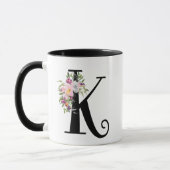 Waterverf Floral Letter K, Monogram Art Mok (Links)