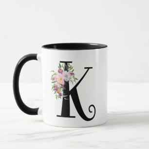 Waterverf Floral Letter K, Monogram Art Mok