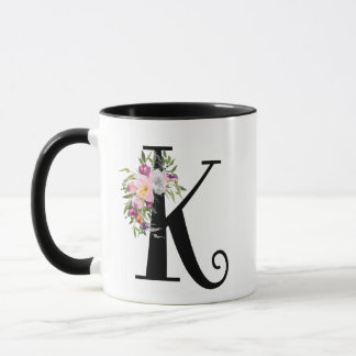 Waterverf Floral Letter K, Monogram Art Mok